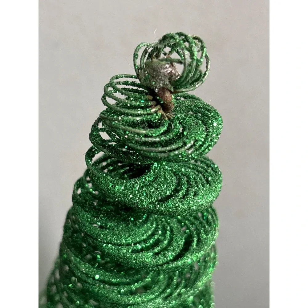 Green Glitter Spiral Wire Christmas Tree Decorations 7